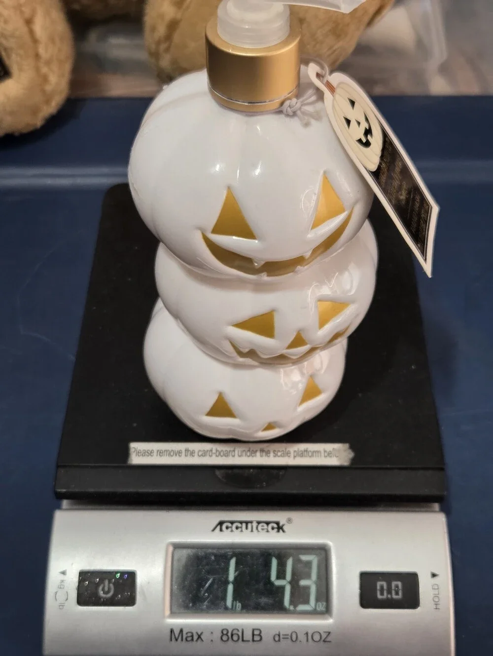 White Stacked Pumpkins‎ Soap Pump Dispenser Halloween Eucalyptus Sage